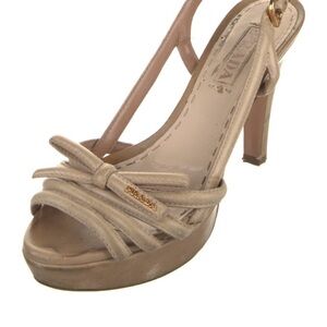 Prada patent leather platform strapy heels with bow detail